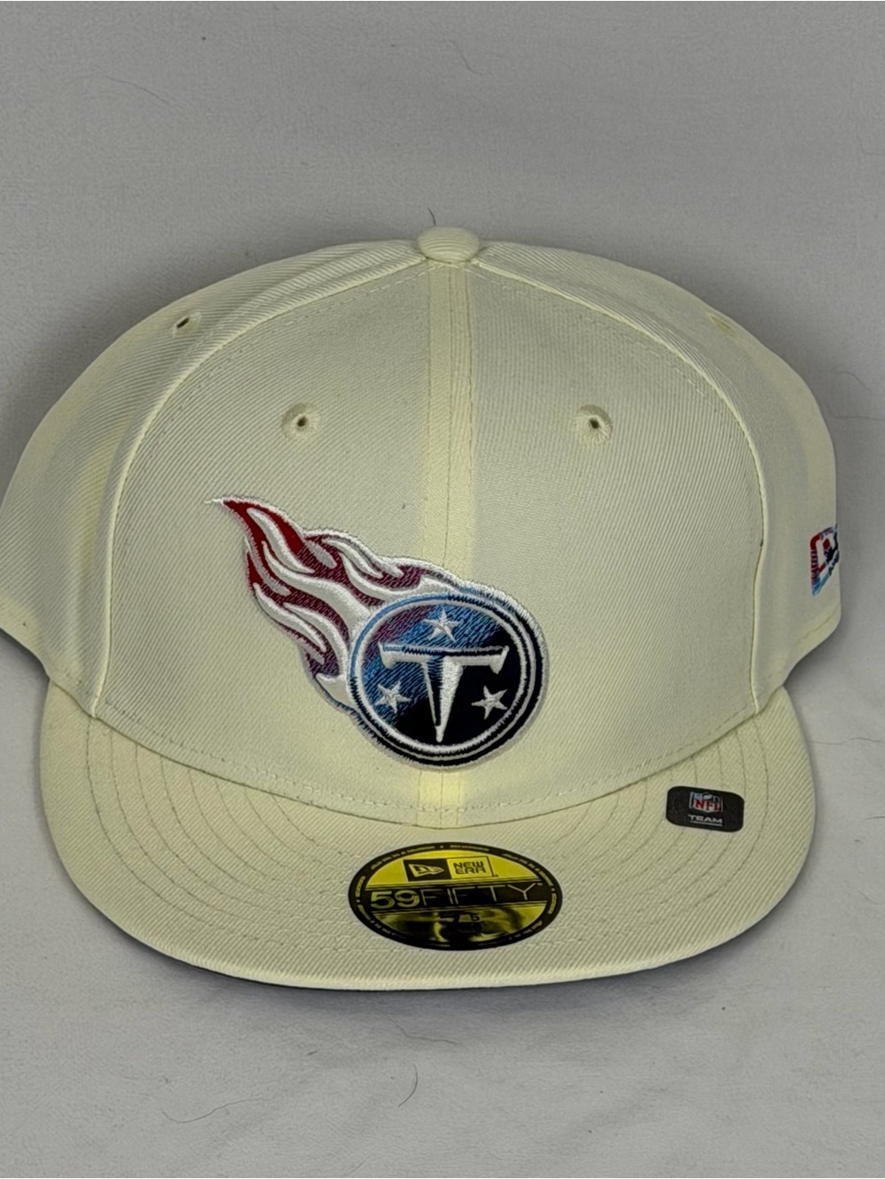 Tennessee Titans New Era 59FIFTY Fitted Hat 7 5/8 Cream Chrome Color Dim Cap